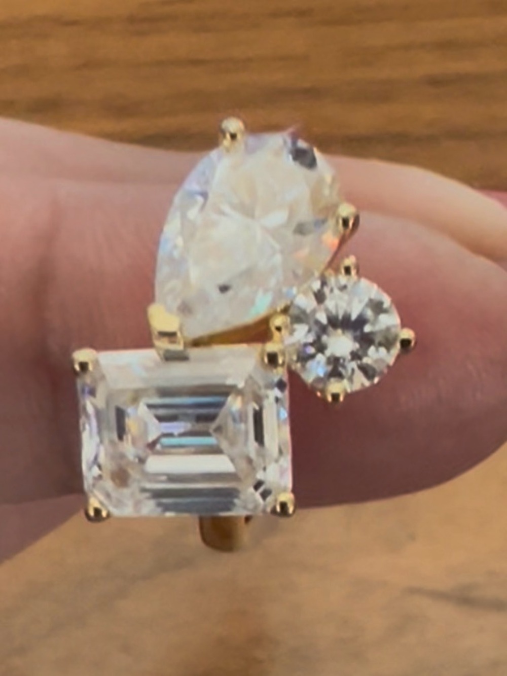 NEW 5ctw Moissanite Cluster Ring- 18k Gold Plated .925 Silver-Size 5 - Picture 3 of 7